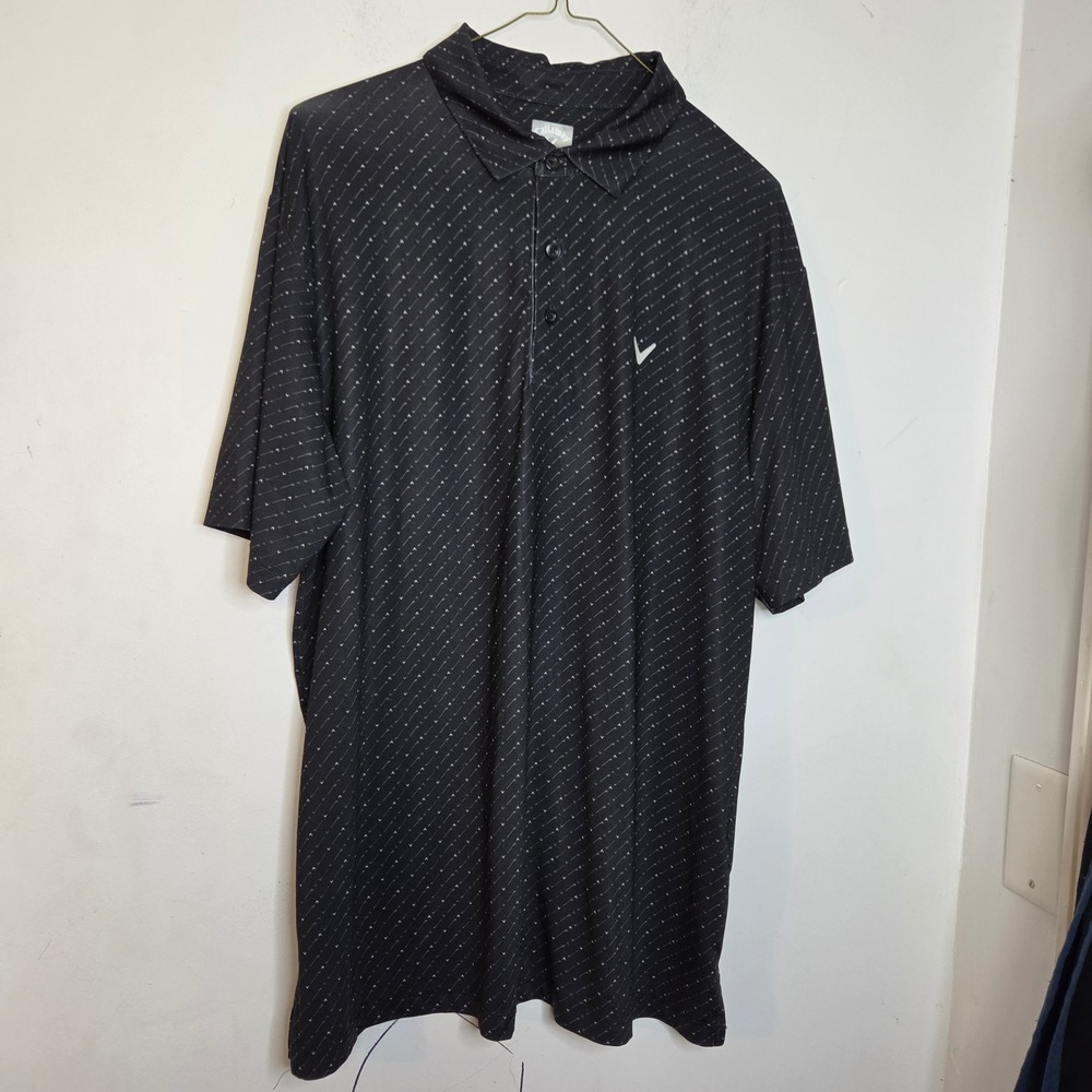 Callaway Opti-Dri Mens Large Black Geometric Chevron Performance Golf Polo Shirt